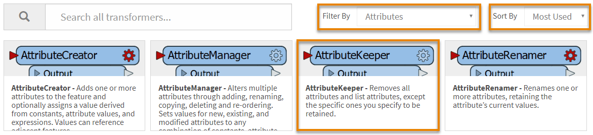 Browsing the Attributes category in the Online Transformer Gallery